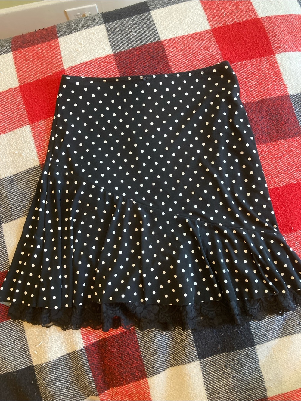 Rampage Black white Polka Dot Mini Skirt with Lace Hem S - M